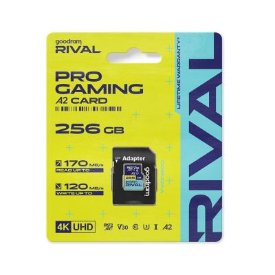 7. GOODRAM microSDXC 256GB V30 A2 UHS I U3 RIVAL + adapter