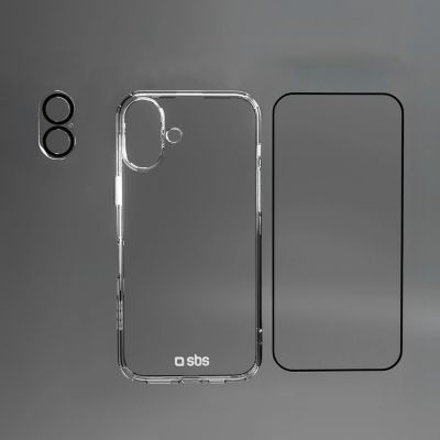 3. SBS set with D3O technology for iPhone 16 - case + glass screen and camera protector - transparent