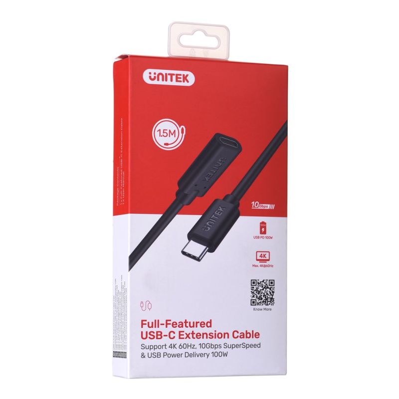 6. UNITEK USB-C EXTENSION CABLE 10GBPS, 4K60HZ, PD 100W, 1.5M, C14086BK-1.5M