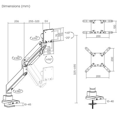 15. MACLEAN DESK MOUNT FOR LCD MONITOR 17-57", 27KG, VESA MAX 200X200 DOUBLE ARM MC-968
