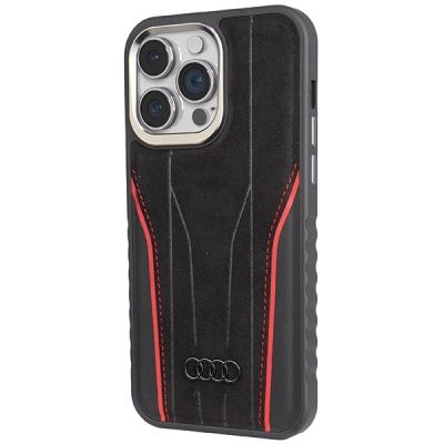 2. Audi Genuine Leather case with MagSafe for iPhone 15 Pro Max - black and red