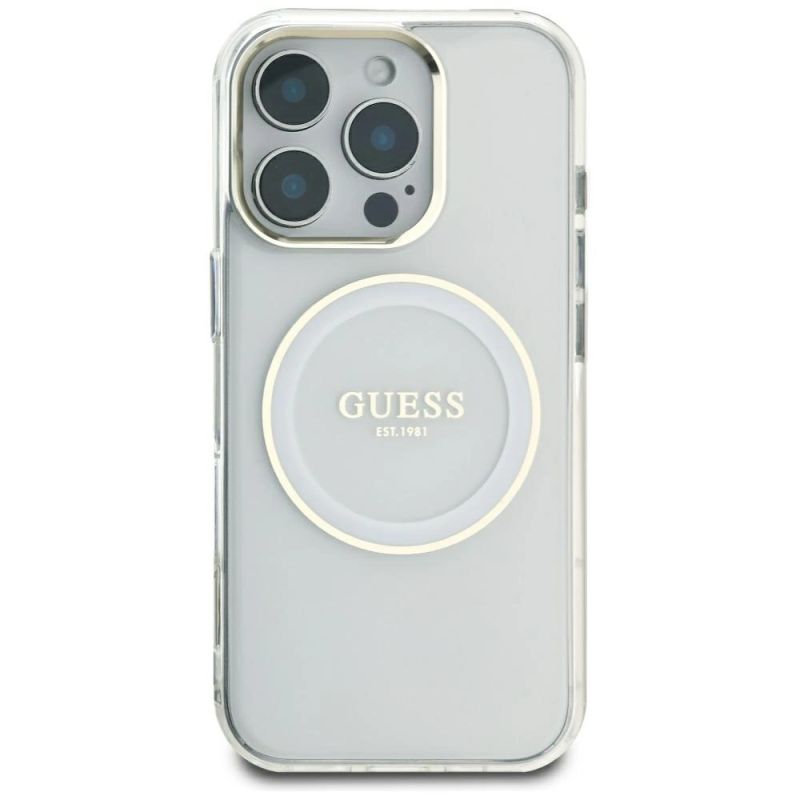 3. Guess IML Metal Colored Circle Classic Logo MagSafe case for iPhone 16 Pro Max - white