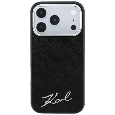 3. Karl Lagerfeld Saffiano Small Script Metal Logo MagSafe Case for iPhone 17 Pro Max / 18 Pro Max - Black