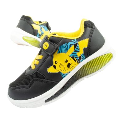 Leomil Pokemon children's sports shoes sneakers lightweight with velcro black yellow