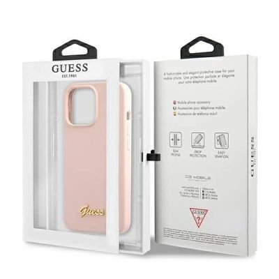 8. Guess GUHMP13XLSLMGLP iPhone 13 Pro Max 6.7" light pink/light pink hardcase Silicone Script Gold Logo Magsafe