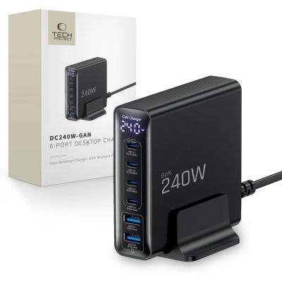 Tech-Protect DC240W-GaN Charging Station 6 Ports 4 x USB-C 2 x USB-A 240W QC3.0 - Black