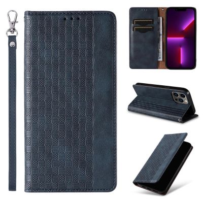 3. Magnet Strap Case Case for Samsung Galaxy S23 Ultra Flip Wallet Mini Lanyard Stand Blue