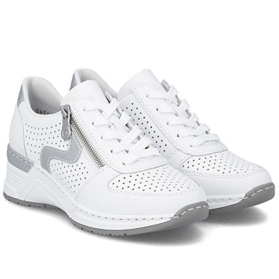 3. Women's leather wedge sneakers white Rieker N4340-80