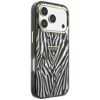 4. Guess IML Zebra Glitter Triangle Logo MagSafe Case for iPhone 17 Pro Max / 18 Pro Max - Silver