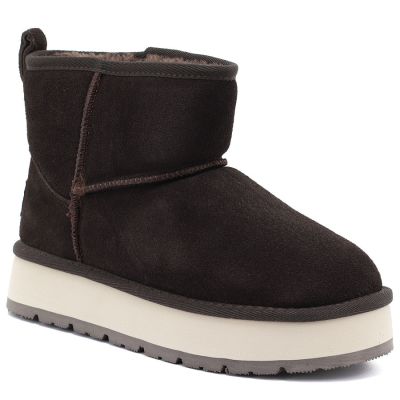 Women's leather ankle boots with platform, brown Big Star UU274693