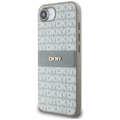 2. DKNY Repeat Texture Pattern with Tonal Stripe iPhone 16e Case - Beige