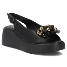 Women's leather wedge sandals, black, Filippo DS7577