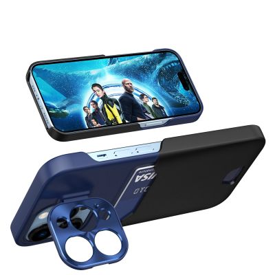 6. Leather Stand Case for iPhone 14 cover card wallet with stand blue