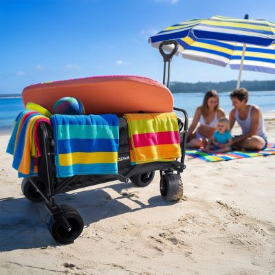 14. Wozinsky WZP-100 beach, tourist, garden trolley, durable, wide wheels, with safety net up to 100 kg - black