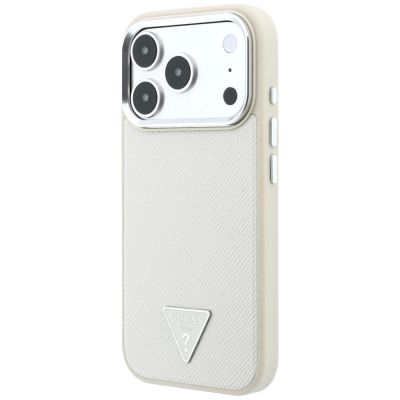 2. Guess Grained Triangle Logo MagSafe Case for iPhone 18 Pro / 17 Pro - Beige