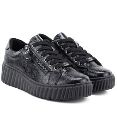 8. Women's patent leather platform shoes, black, Vinceza 133134