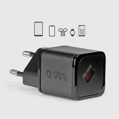 9. SBS TETRGAN1C20K 20W GaN USB-C Wall Charger with Power Delivery - Black