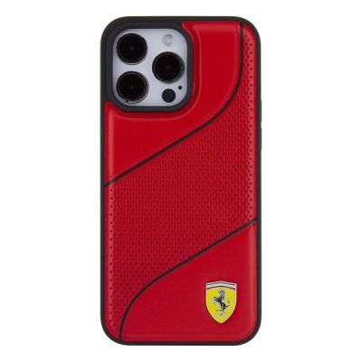 3. Ferrari Perforated Waves Metal Logo case for iPhone 15 Pro - red
