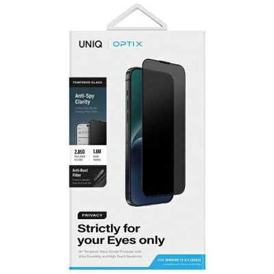 6. Uniq Optix Privacy Tempered Glass Privacy for iPhone 15 Plus / 14 Pro Max with Applicator