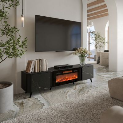 6. VOLARE TV cabinet 200x39x49 black/san sebastian + fireplace