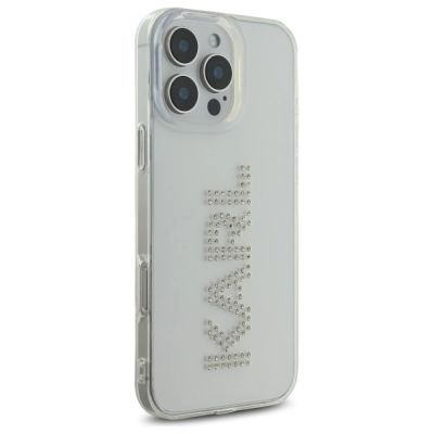 4. Karl Lagerfeld KLHCP16XHKLSTDCT iPhone 16 Pro Max 6.9" Clear Hard Case IML Rhinestones Logo