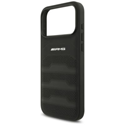 6. Mercedes AMG Leather Debossed Lines Logo Case for iPhone 18 Pro Max / 17 Pro Max - Black