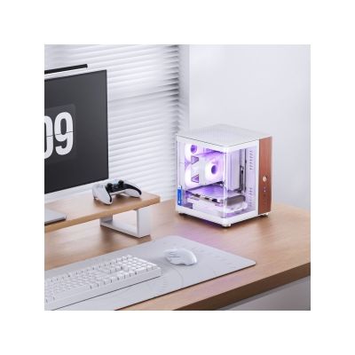 Jonsbo TK-0 PC Case, Mini-Tower, Mini-ITX, Tempered Glass, Wood - white