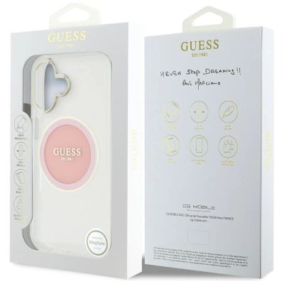 8. Guess IML Metal Colored Circle Classic Logo MagSafe iPhone 16 Case - Pink