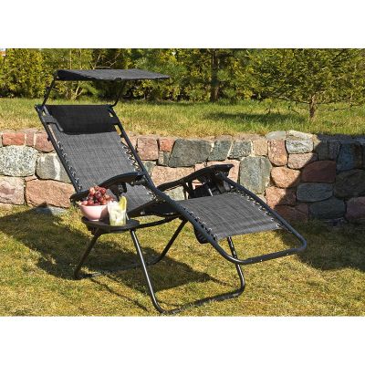 16. FOLDABLE GARDEN DECK CHAIR WITH CANOPY 173X52/65X110CM GRAY