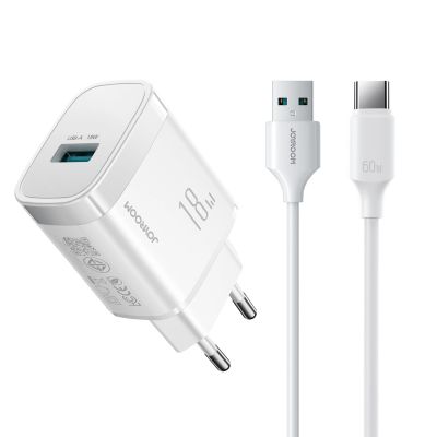 Joyroom JR-TF4 18W wall charger with 3A USB-A - USB-C 1m cable - white