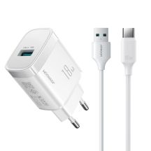 Joyroom JR-TF4 18W wall charger with 3A USB-A - USB-C 1m cable - white
