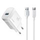 Joyroom JR-TF4 18W wall charger with 3A USB-A - USB-C 1m cable - white