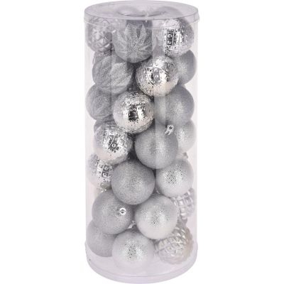 10. DECORATIVE PLASTIC BALL 6CM SET 35 PCS SILVER