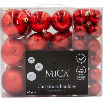 18. DECORATIVE PLASTIC BAUBLES SHATTERPROOF 46 PCS RED MICA