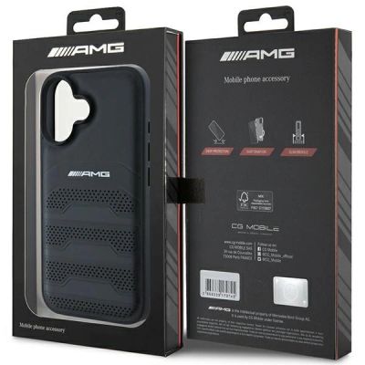 8. AMG Leather Debossed Lines Black Logo iPhone 16 Case - Black