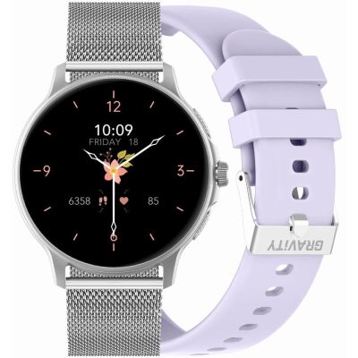 GRAVITY GT12-6 Women's Smartwatch Purple Silicone Strap + Silver Bracelet