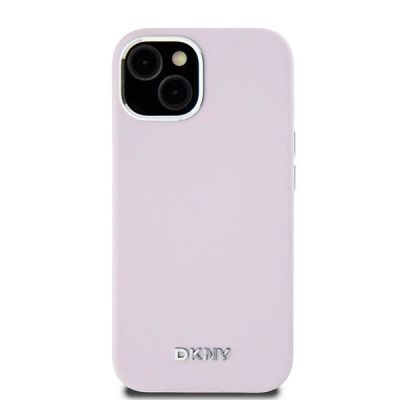 3. DKNY Liquid Silicone Small Metal Logo MagSafe Case for iPhone 15 / 14 / 13 - Pink