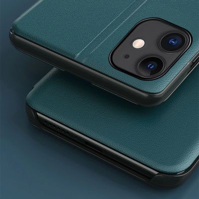 6. Eco Leather View Case elegant bookcase type case with kickstand for iPhone 13 mini orange