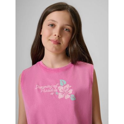 4. Girls' sleeveless T-shirt with print 4F 4FJRSS26TSLEF328-54S