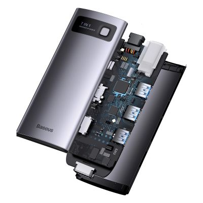 3. Baseus Metal Gleam Series HUB 7-in-1 USB Type C docking station - 1 x HDMI / 1 x VGA / 3 x USB 3.2 Gen. 1 / 1 x Power Delivery / 1 x RJ-45 Ethernet gray (WKWG040013)