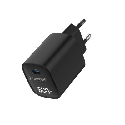 4. GEMBIRD 1-PORT FAST POWER CHARGER (PD) USB TYPE-C, 60W, LCD, BLACK