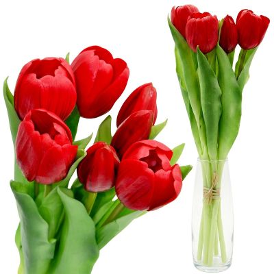BOUQUET OF 7 RED TULIPS 31 CM LIKE LIFE SPRING DECORATION