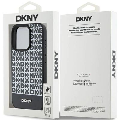 8. DKNY Leather Printed Pattern Metal Logo MagSafe Case for iPhone 15 Pro Max - Black