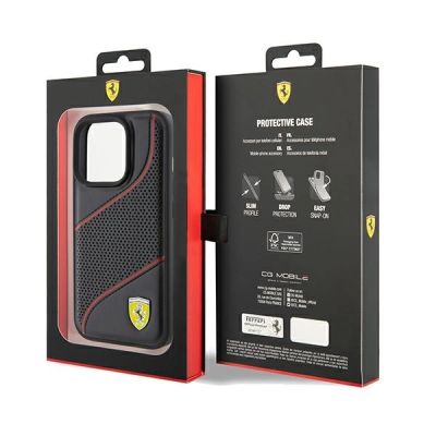8. Ferrari Perforated Waves Metal Logo case for iPhone 15 Pro - black