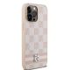 4. DKNY Leather Checkered Mono Pattern & Printed Stripes case for iPhone 14 Pro Max - pink