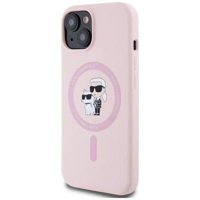 2. Karl Lagerfeld Silicone Karl&Choupette MagSafe iPhone 15 Plus Case - Pink
