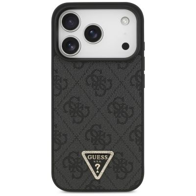 3. Guess Leather 4G Triangle Strass MagSafe Case for iPhone 17 Pro - Black