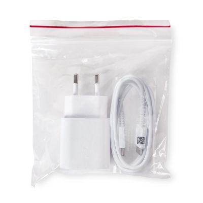 2. Samsung 25W EP-TA800EWE USB-C wall charger with Samsung EP-DA705BWE USB-C / USB-C cable replacement packaging - white