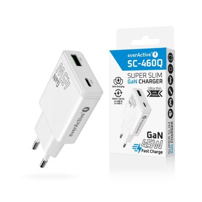 5. EVERACTIVE GAN WALL CHARGER 1 X USB, 1 X USB-C QUICK CHARGE 3.0 45W WHITE SC-460Q