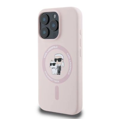 3. Karl Lagerfeld Silicone Karl&Choupette Heads MagSafe Case for iPhone 16 Pro Max - Pink